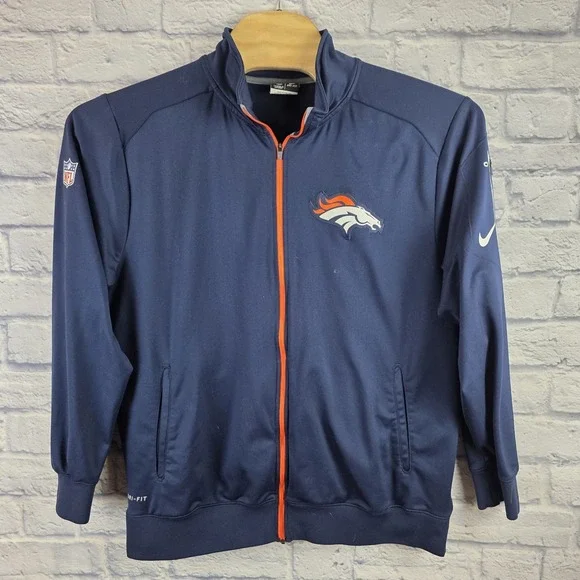 Nike Denver Broncos Men Jacket Blue Navy Full Zip Solid NFL Track‎ Dri Fit Large - Picture 2 of 8